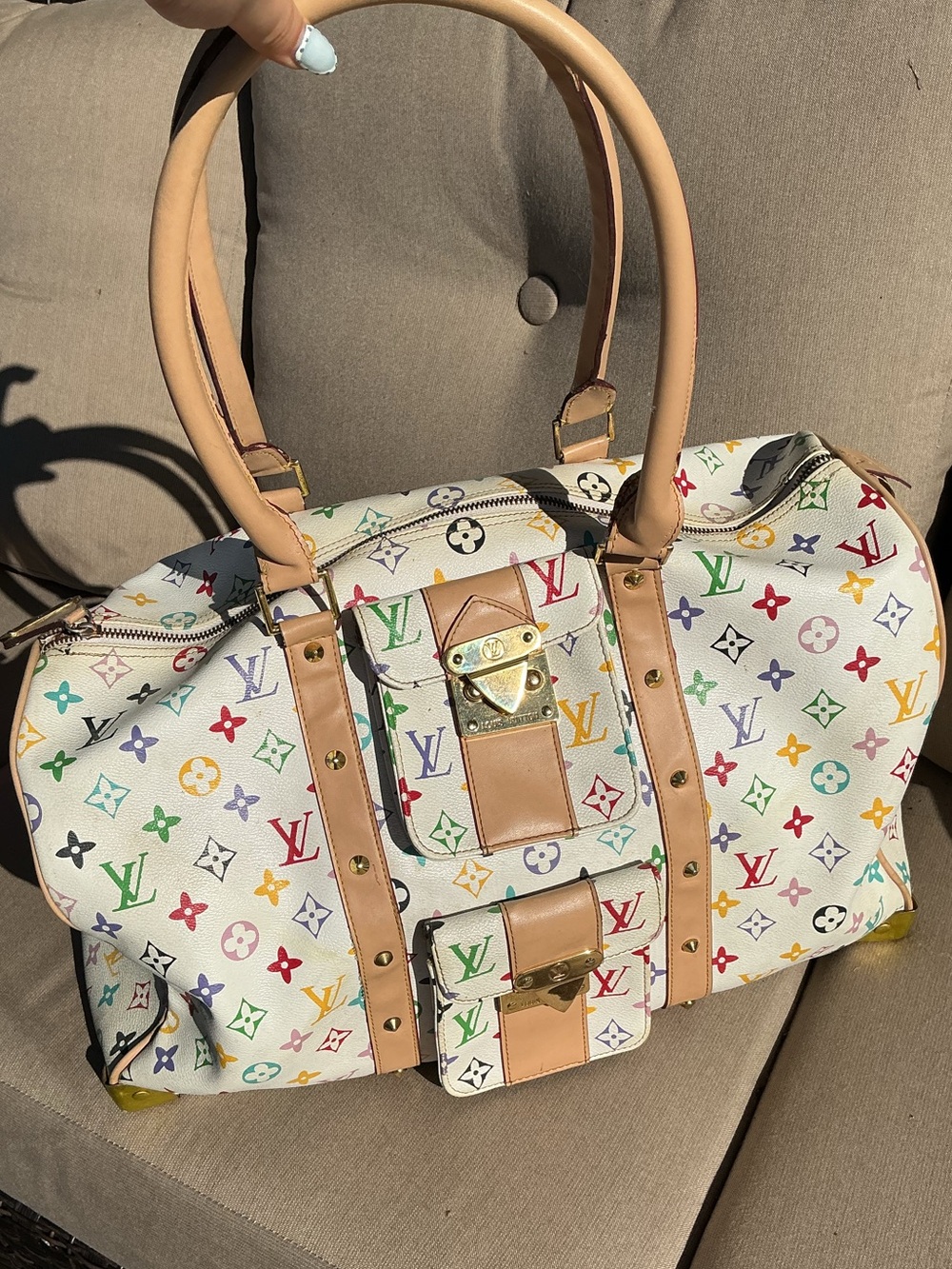 X-Large white Monogram Canvas Tote with Leather Trim X-Large
